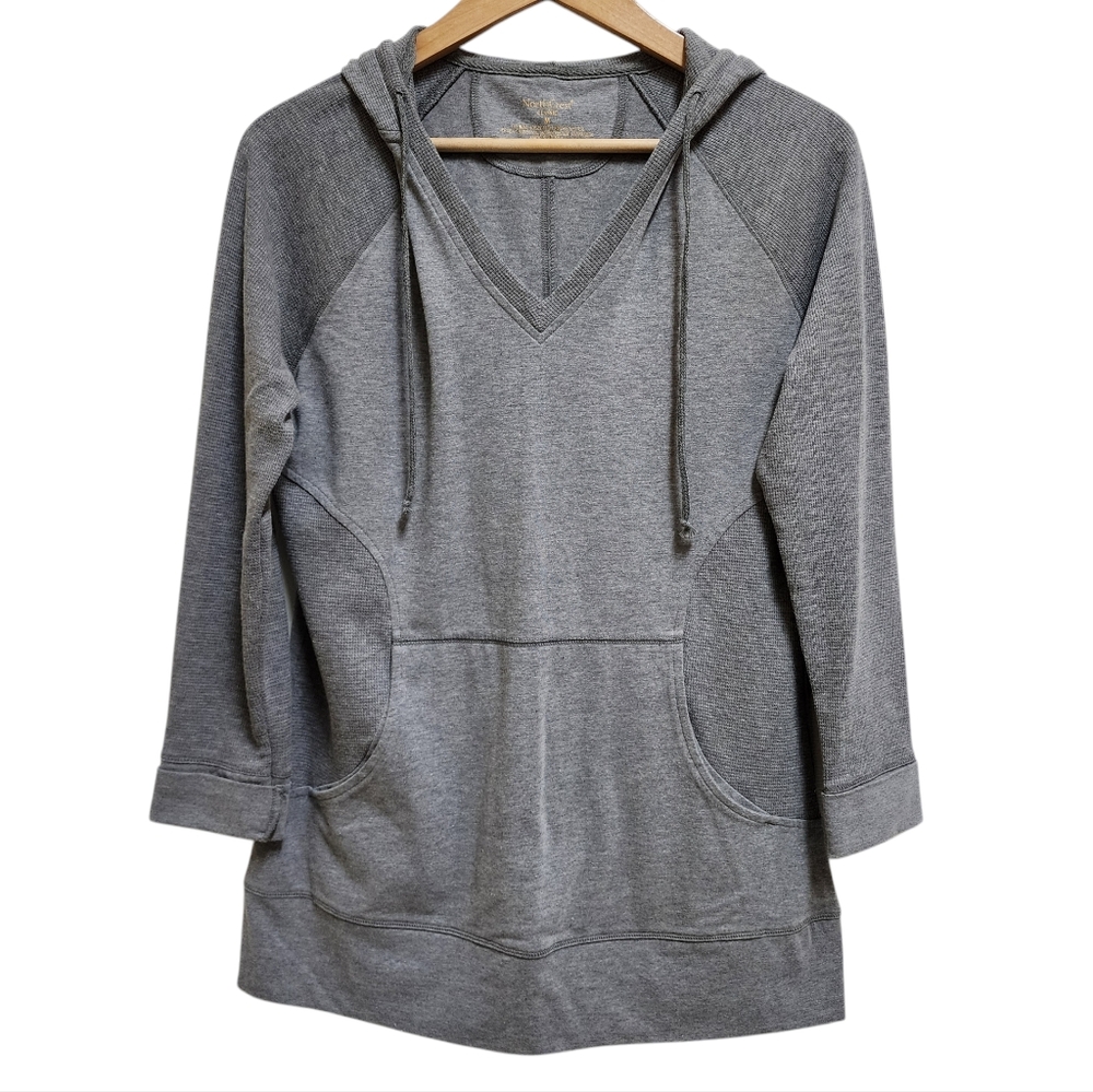 NorthCrest Hoodie Womens M Gray Knit Stretch Long Sleeve Pocket Drawstring Hood